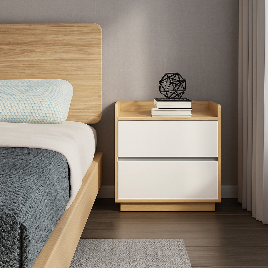 Turin Bedside Table, Oak & White